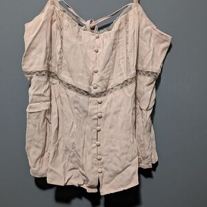 Lace-Trim Button Front Camisole - Taupe